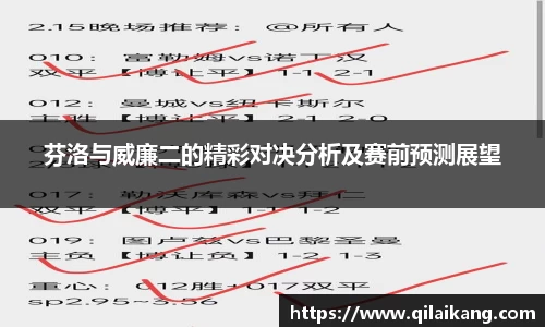 芬洛与威廉二的精彩对决分析及赛前预测展望